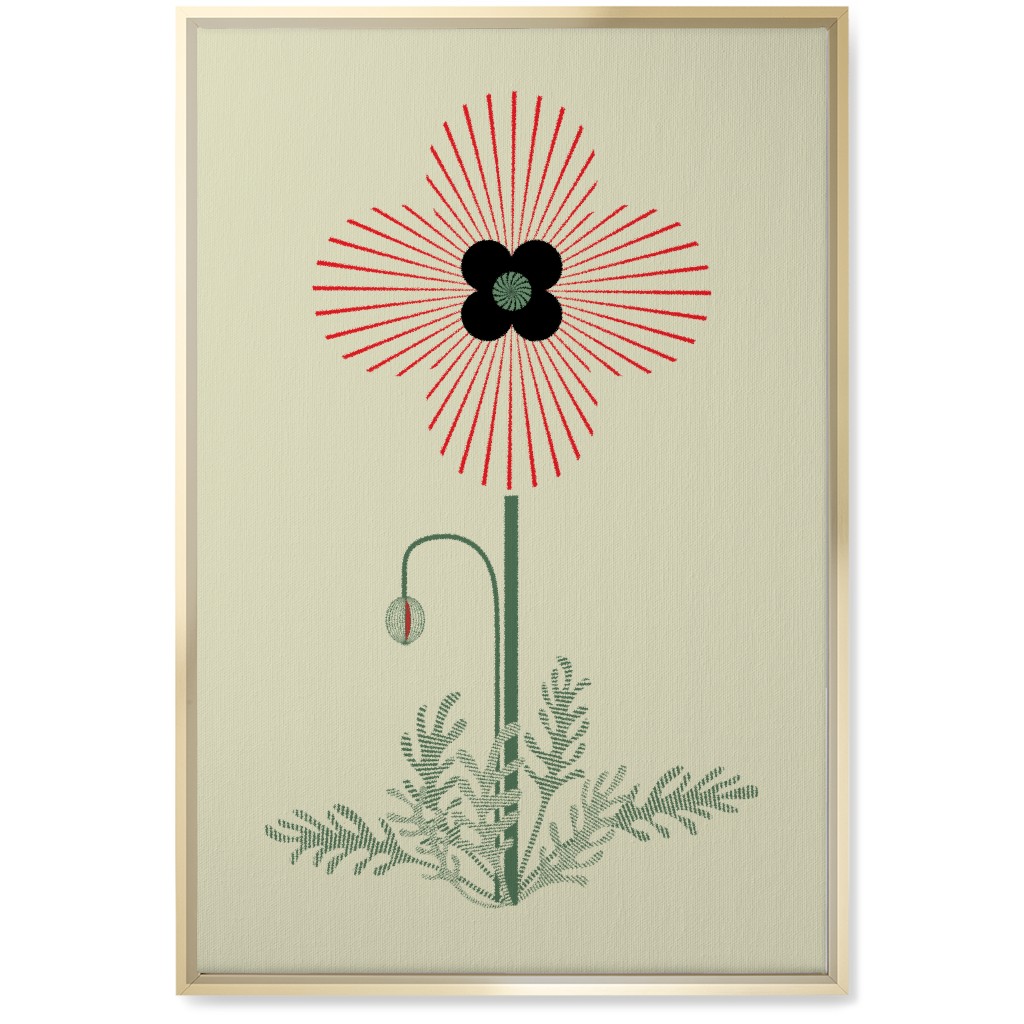 Abstract Poppy Flower - Red on Beige Wall Art, Gold, Single piece, Canvas, 20x30, Red, Red