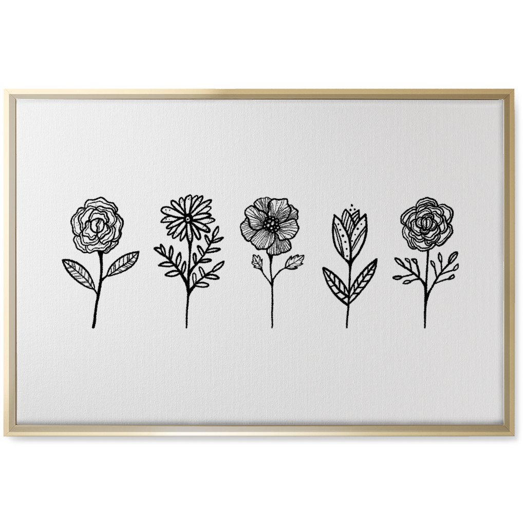 Floral Studies - Black and White Wall Art, Gold, Single piece, Canvas, 20x30, White