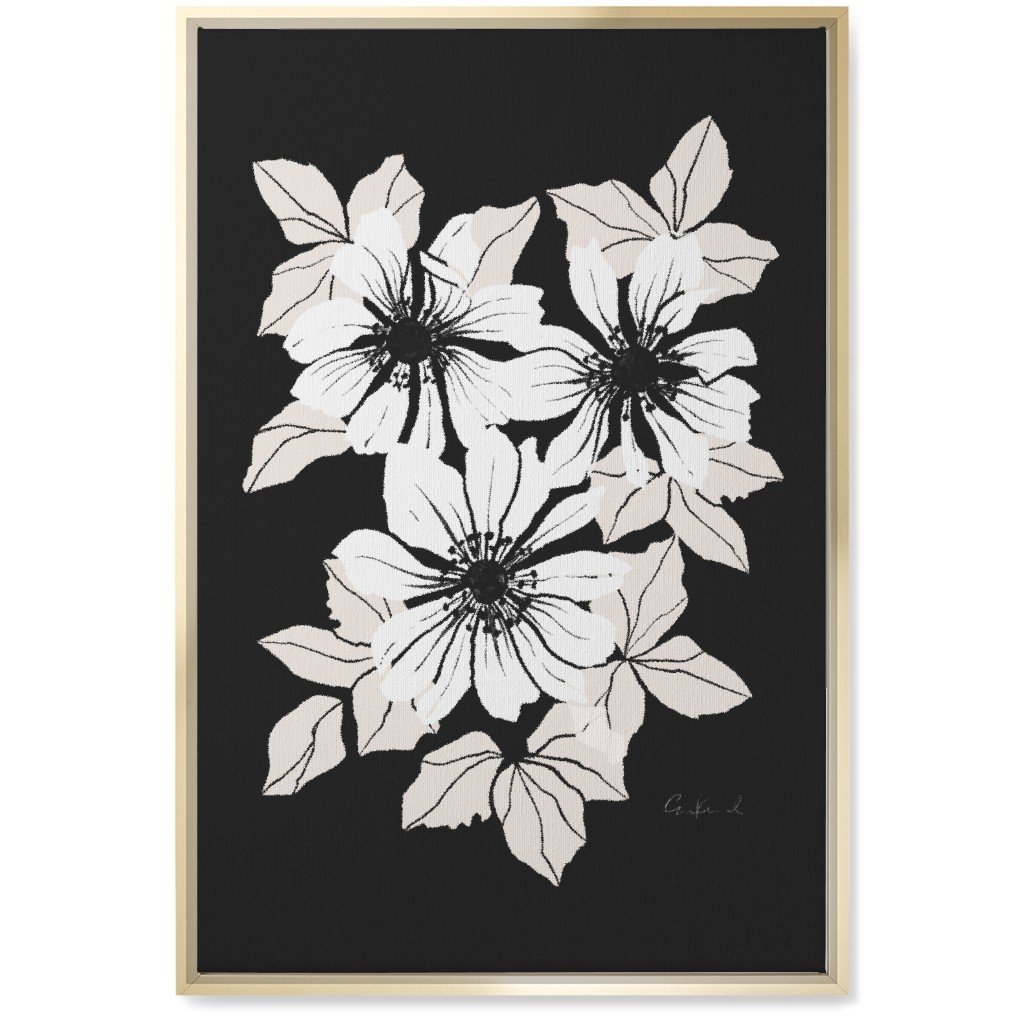 Botanical Big Anemones Wall Art, Gold, Single piece, Canvas, 20x30, Gray, Charcoal
