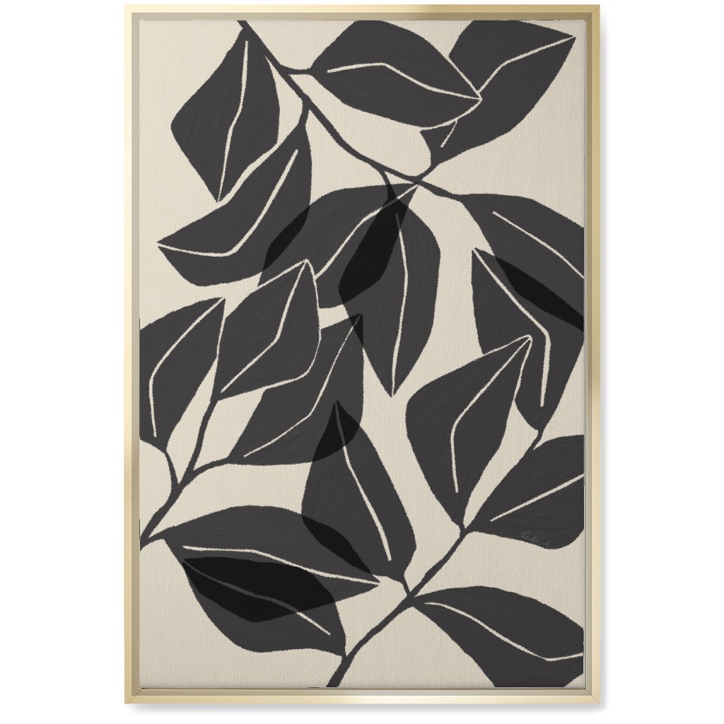 Botanical Ficus Leaves Wall Art, Gold, Single piece, Canvas, 20x30, Gray