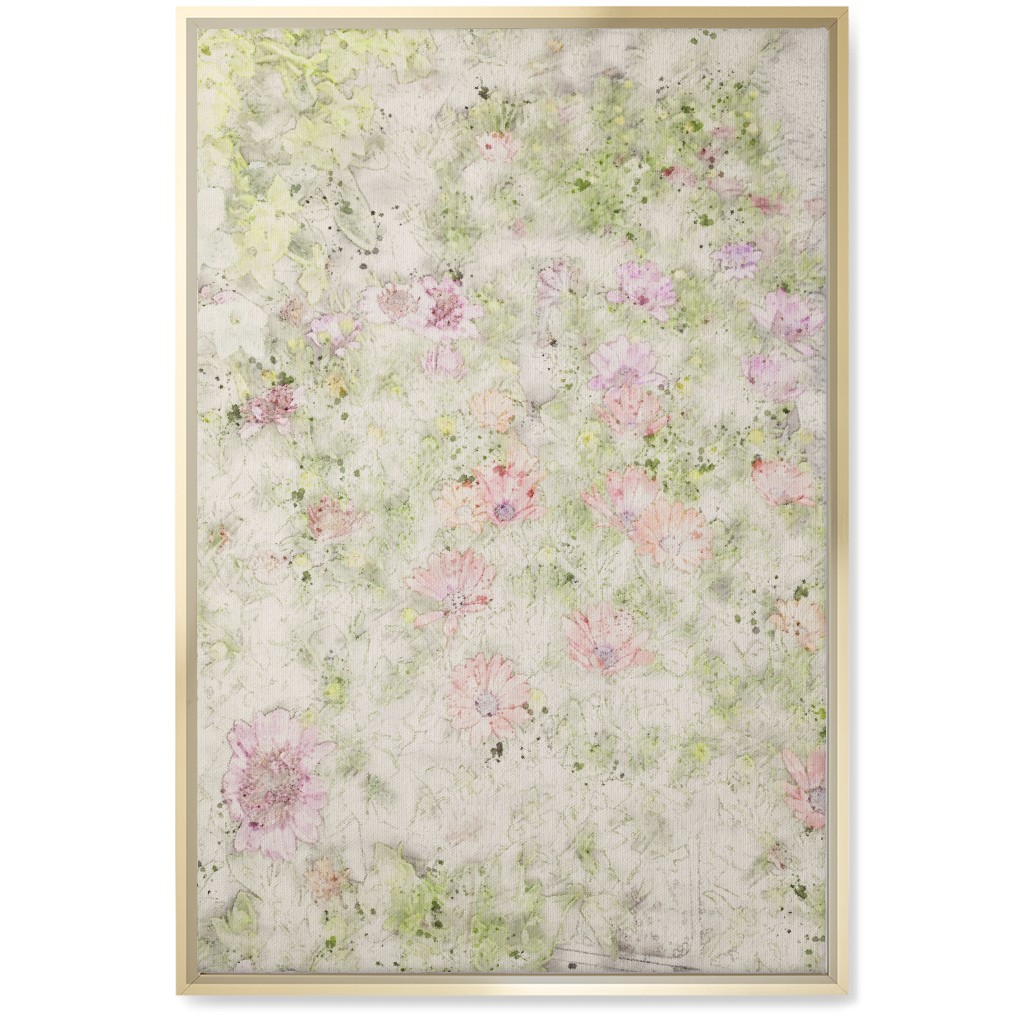 Watercolor Floral - Beige and Pink Wall Art, Gold, Single piece, Canvas, 20x30, Beige