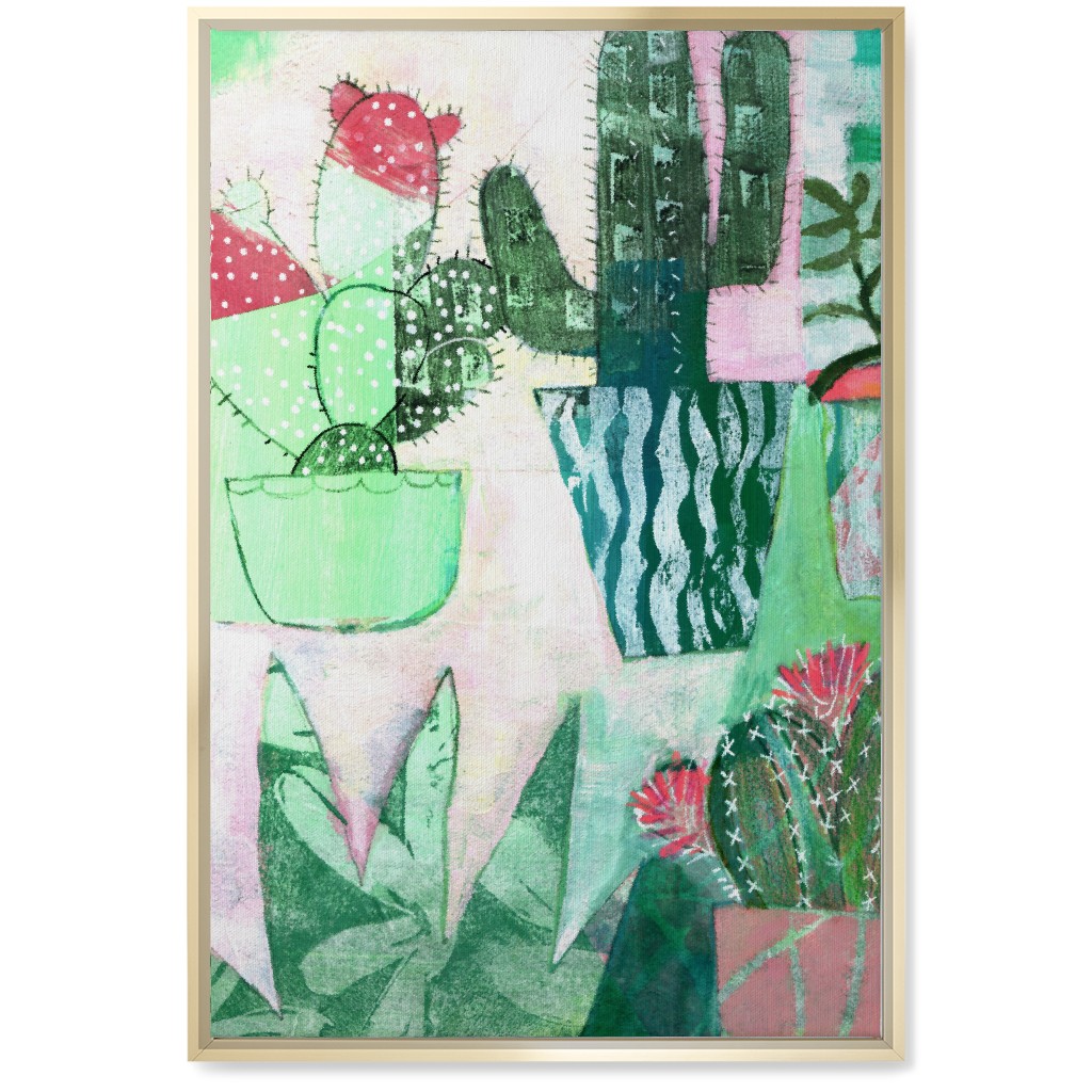 Cactus Collage - Green Wall Art, Gold, Single piece, Canvas, 20x30, Green