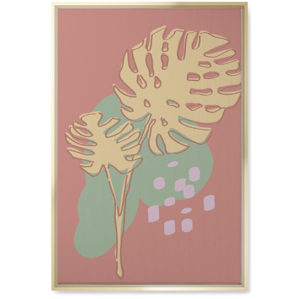 Modern Monstera Leaf - Pink Wall Art, Gold, Single piece, Canvas, 20x30, Brown