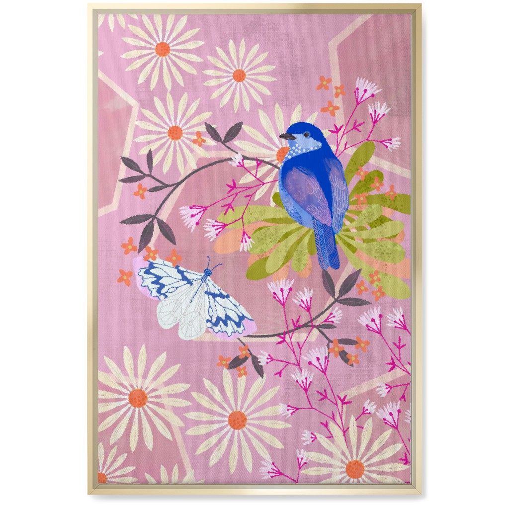 Birds and Butterfly - Pink Wall Art, Gold, Single piece, Canvas, 20x30, Pink