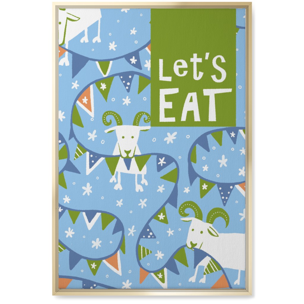 Let's Eat Munchy Goats - Blue Wall Art, Gold, Single piece, Canvas, 20x30, Blue