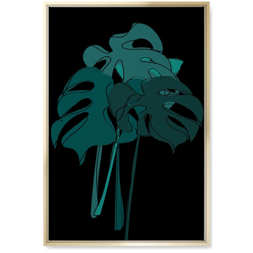 Modern Minimalist Monstera Bouquet - Green and Black Wall Art, Gold, Single piece, Canvas, 20x30, Green
