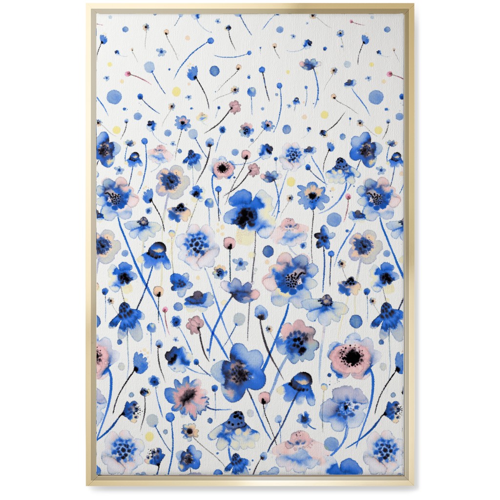 Gradation of Flowers - Blue Wall Art, Gold, Single piece, Canvas, 20x30, Blue