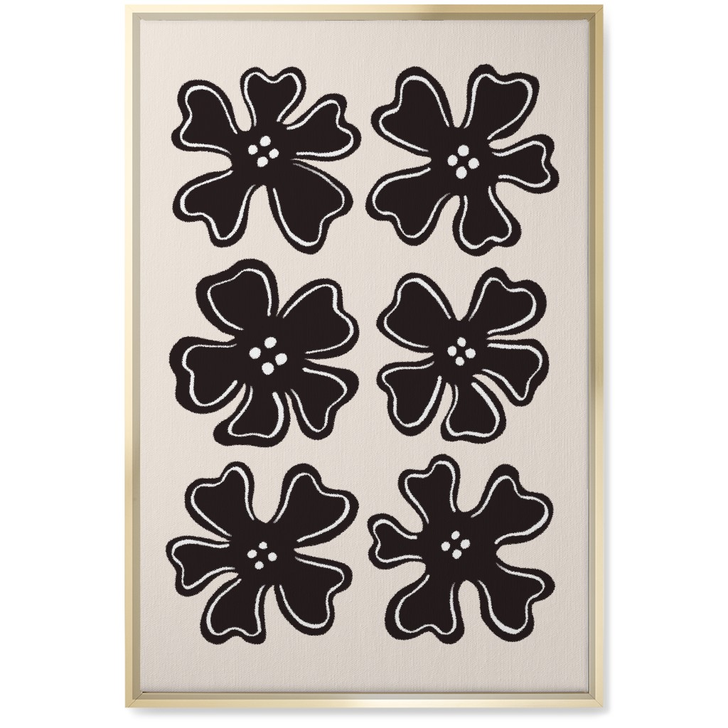 Button Flowers Wall Art, Gold, Single piece, Canvas, 20x30, Black