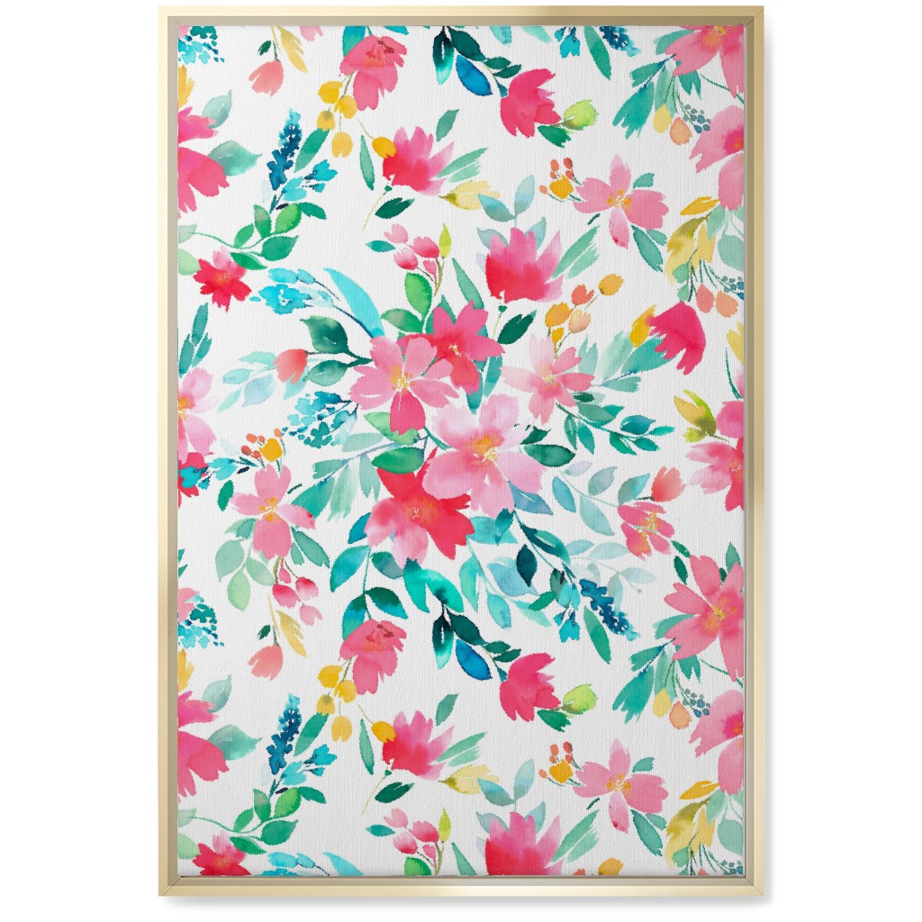 Summer Fresh Flowers - Multi Wall Art, Gold, Single piece, Canvas, 20x30, Pink, Bright Pink