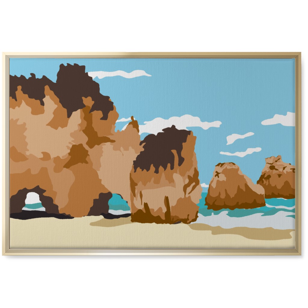 Minimalist Mediterranean Beach Cov Wall Art, Gold, Single piece, Canvas, 20x30, Multicolor