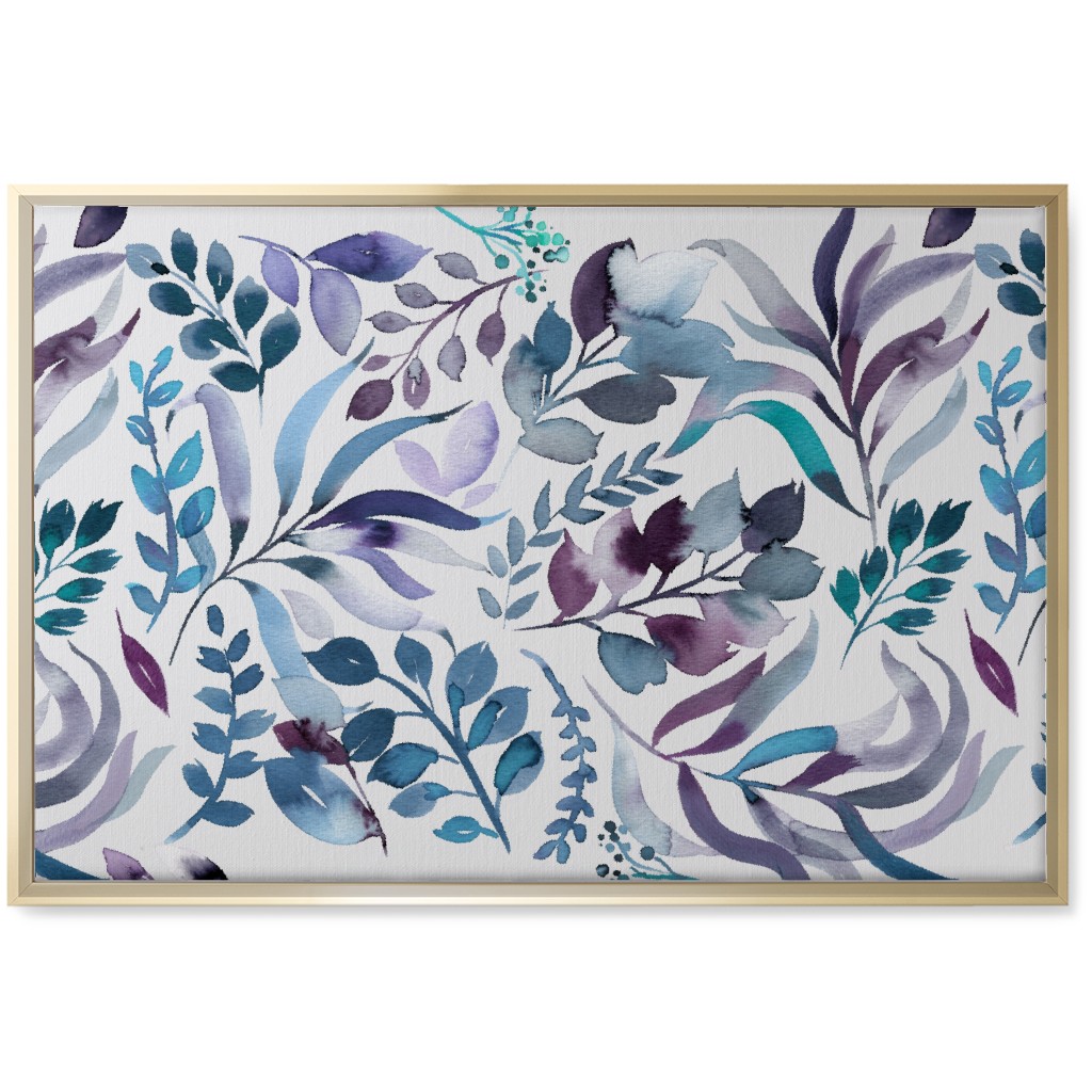 Watercolor Leaves Wall Art, Gold, Single piece, Canvas, 20x30, Blue