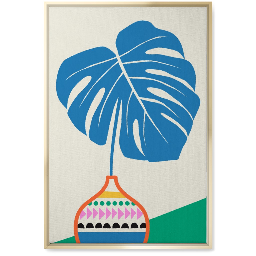 Monstera Leaf in Vase - Multi Wall Art, Gold, Single piece, Canvas, 20x30, Multicolor