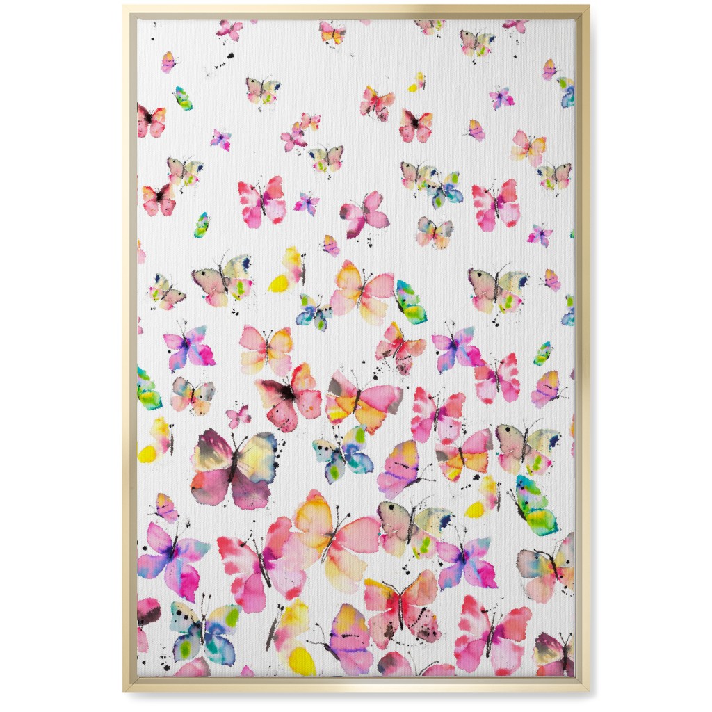 Watercolor Spring Butterflies - Multi Wall Art, Gold, Single piece, Canvas, 20x30, Multicolor