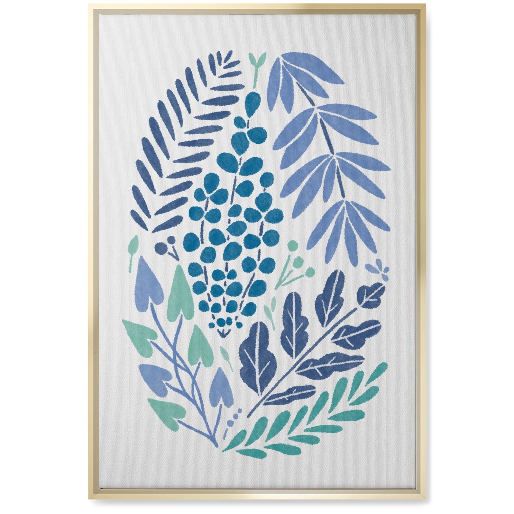 Botanical Composition Wall Art, Gold, Single piece, Canvas, 20x30, Blue, Silver Lake