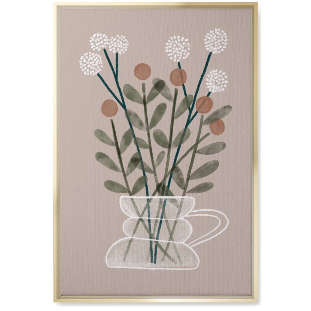 Coffee Pot Plants - Beige Wall Art, Gold, Single piece, Canvas, 20x30, Beige, Pearl