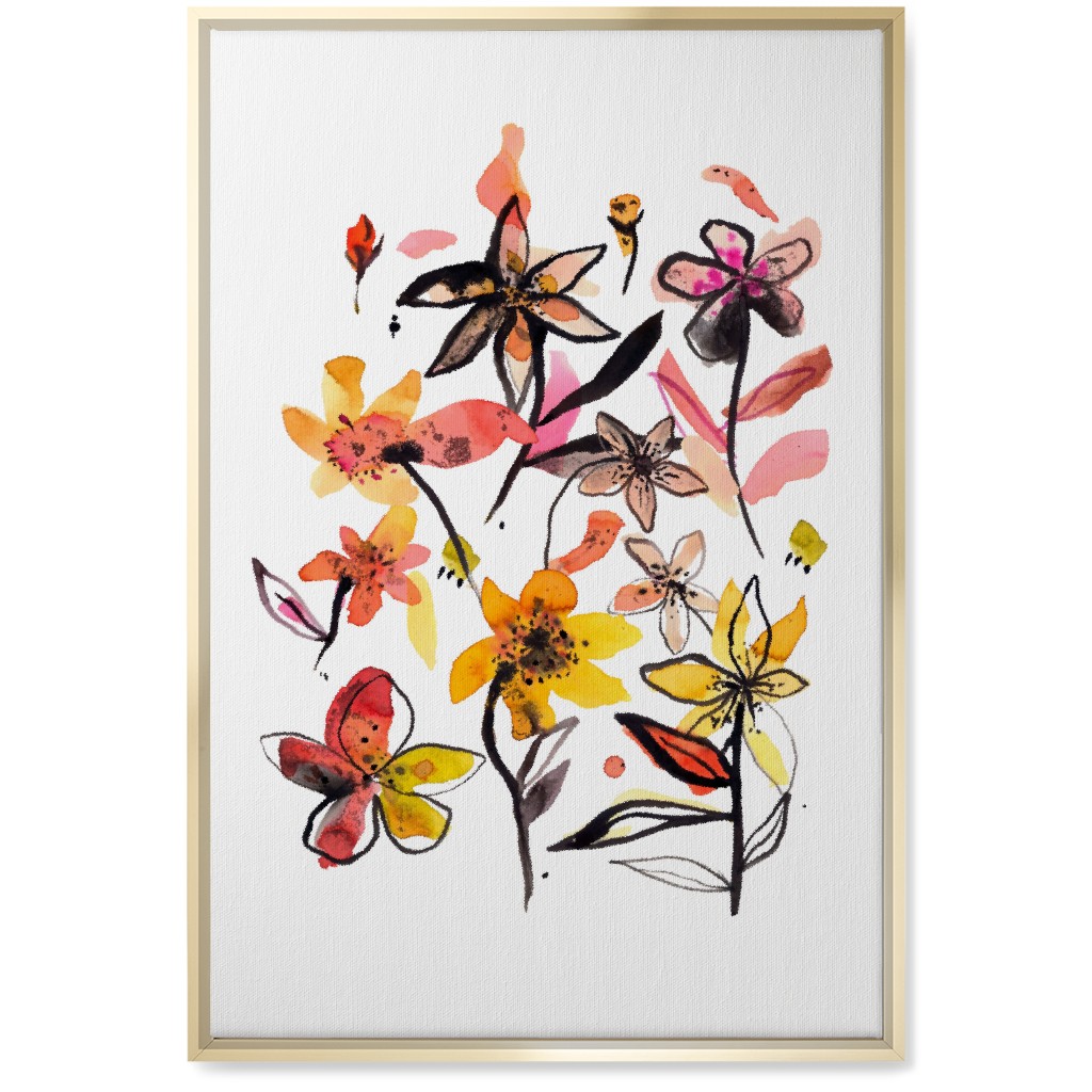 Ink Summer Floral - Pink and Yellow Wall Art, Gold, Single piece, Canvas, 20x30, Pink