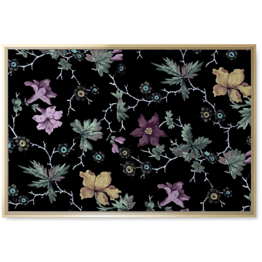 Geneva Floral Watercolor - Multi on Black Wall Art, Gold, Single piece, Canvas, 20x30, Black