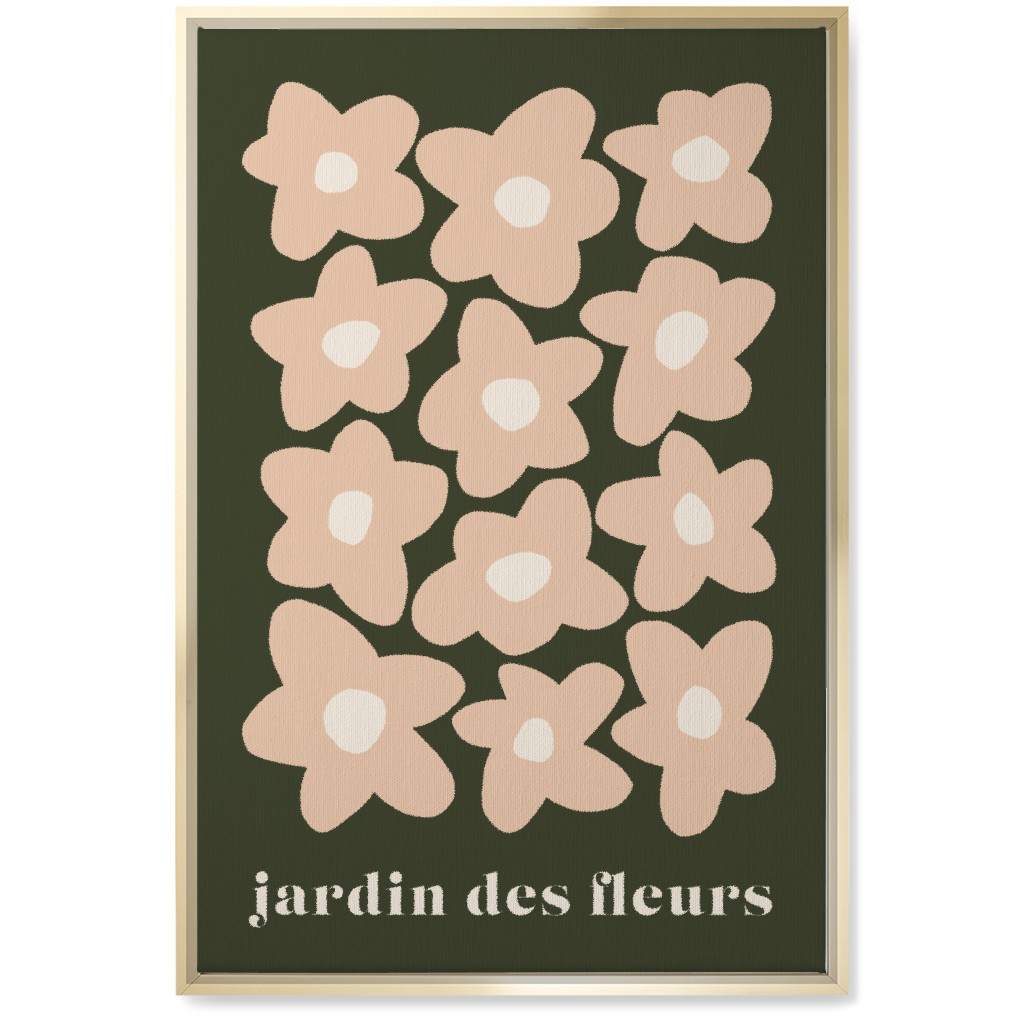 Botanical Graphic Retro Flower Garden Wall Art, Gold, Single piece, Canvas, 20x30, Green, Gray