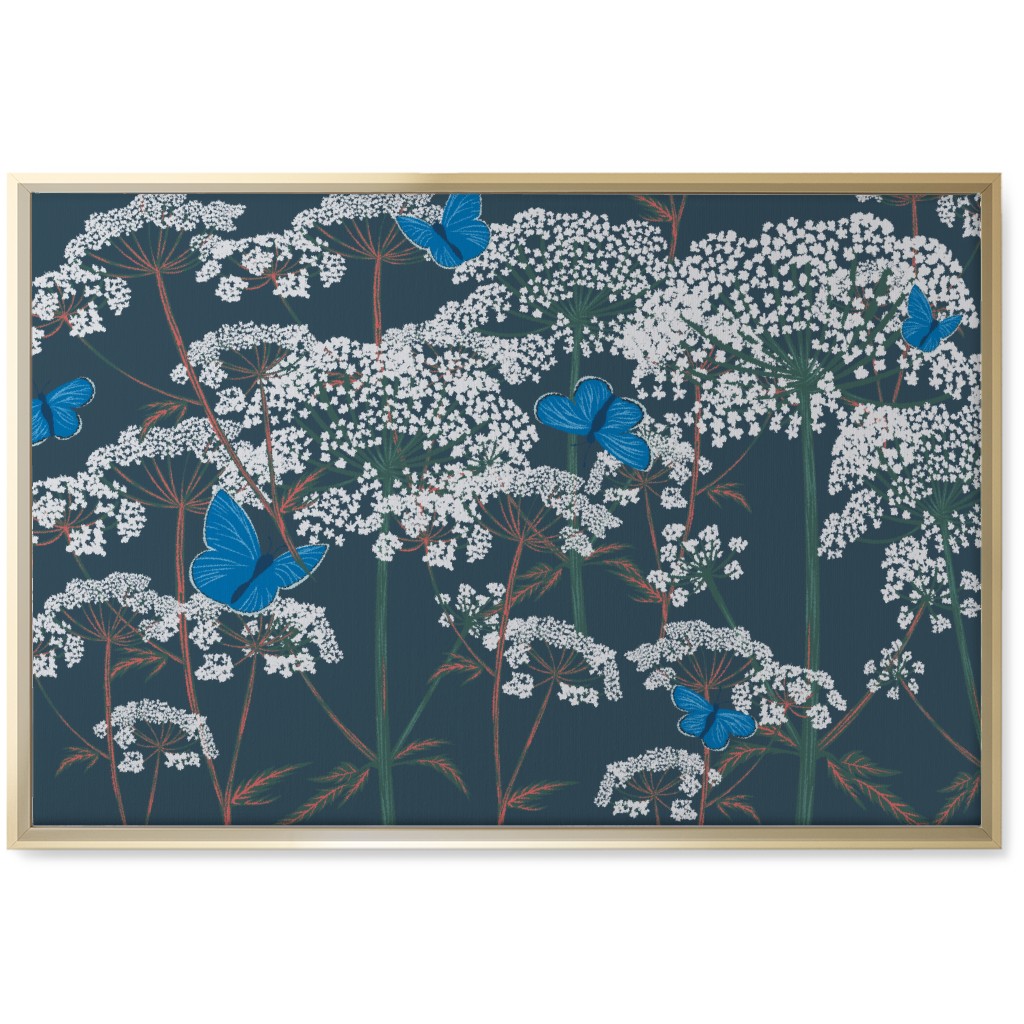 Queen Annes Lace - Green and Blue Wall Art, Gold, Single piece, Canvas, 20x30, Blue