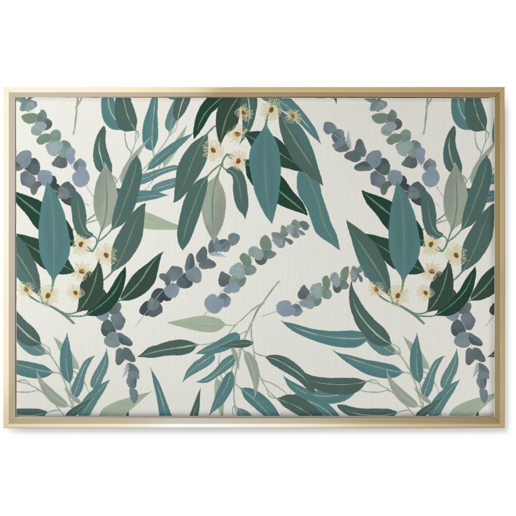 Eucalyptus - Green on White Wall Art, Gold, Single piece, Canvas, 20x30, Green