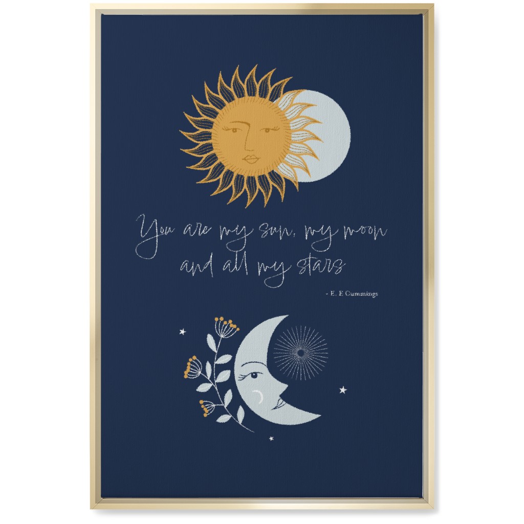 Sun and Moon Wall Art, Gold, Single piece, Canvas, 20x30, Blue, Silhouette