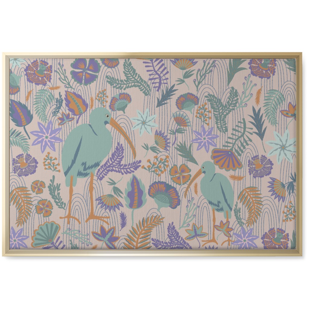 Ibis and Plants - Pink Wall Art, Gold, Single piece, Canvas, 20x30, Multicolor
