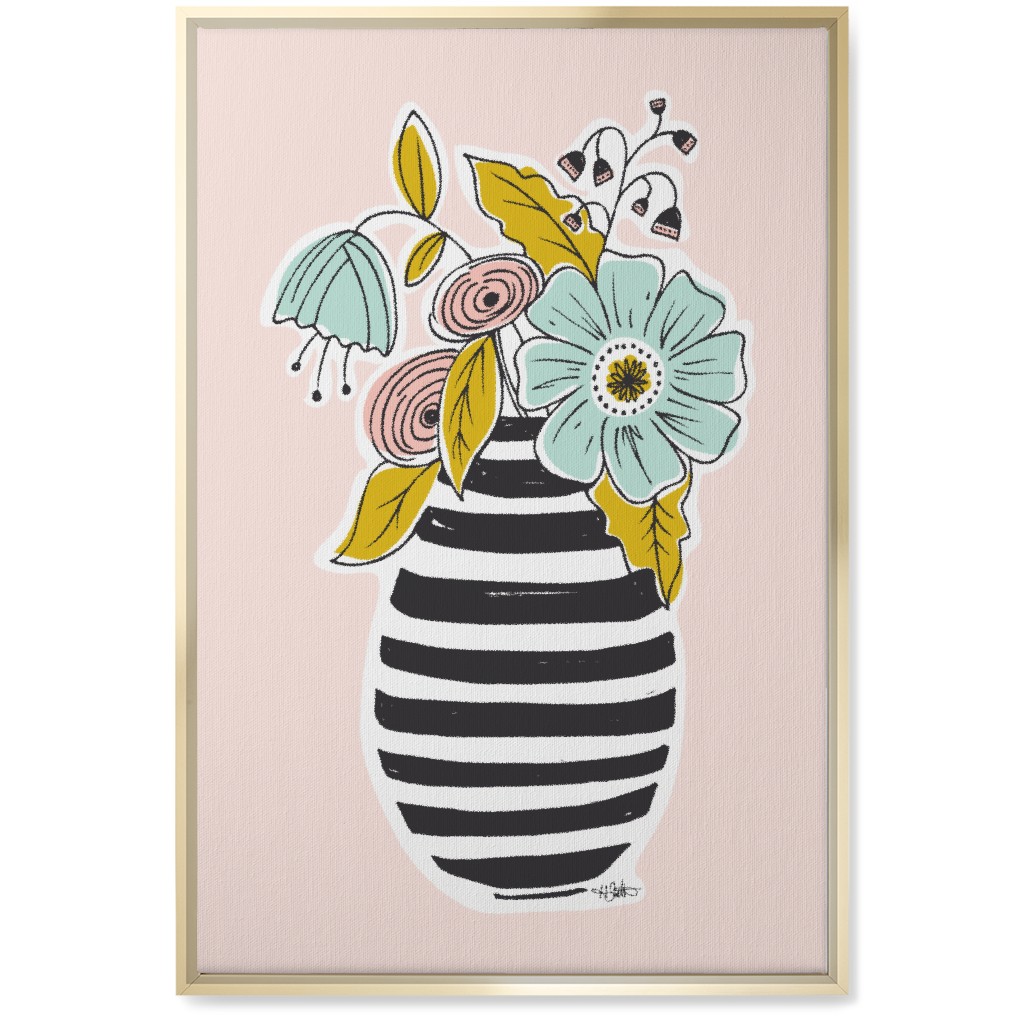 Summer Floral Vase Wall Art, Gold, Single piece, Canvas, 20x30, Multicolor, Pearl