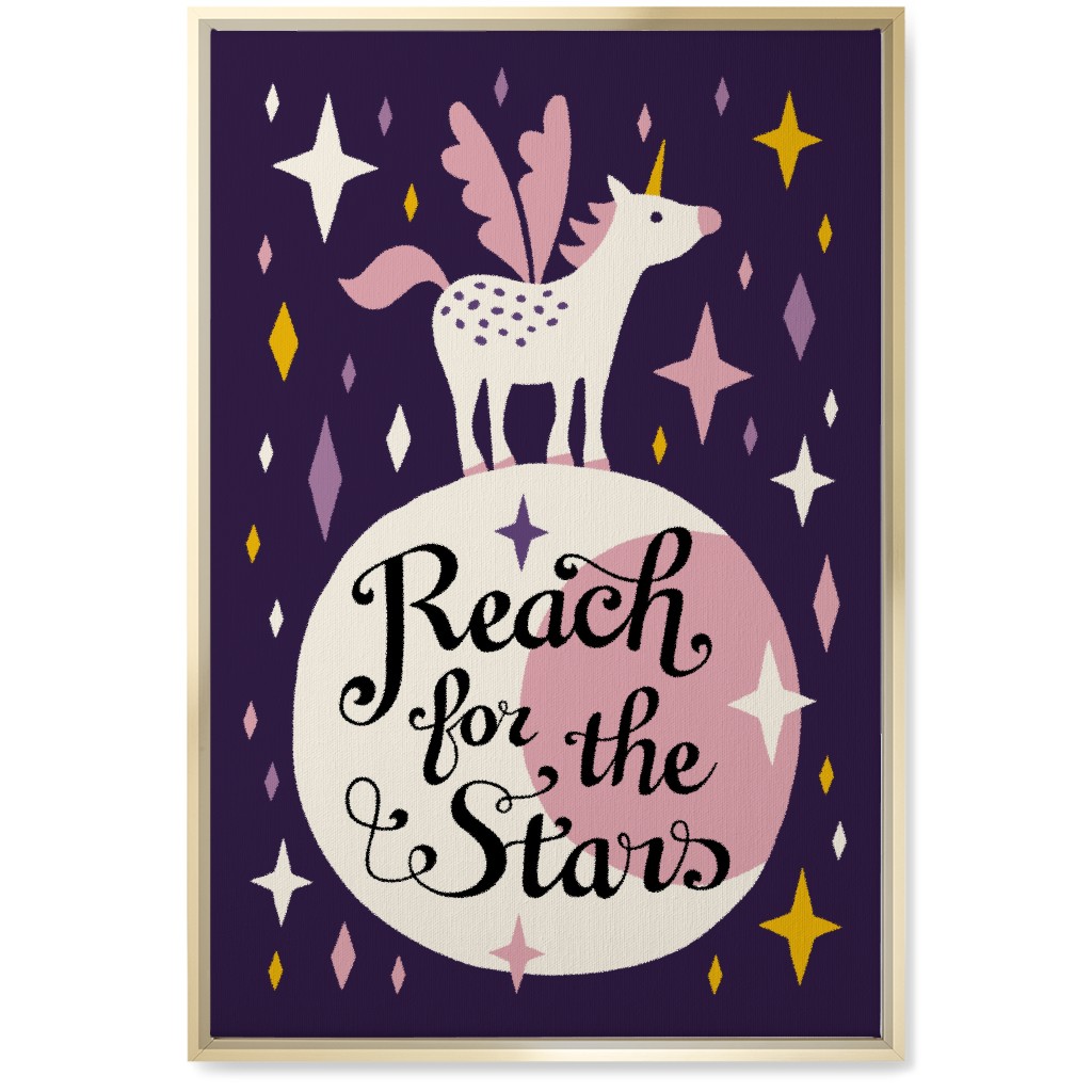 Unicorn Reach for the Stars - Pink & Purple Wall Art, Gold, Single piece, Canvas, 20x30, Pink