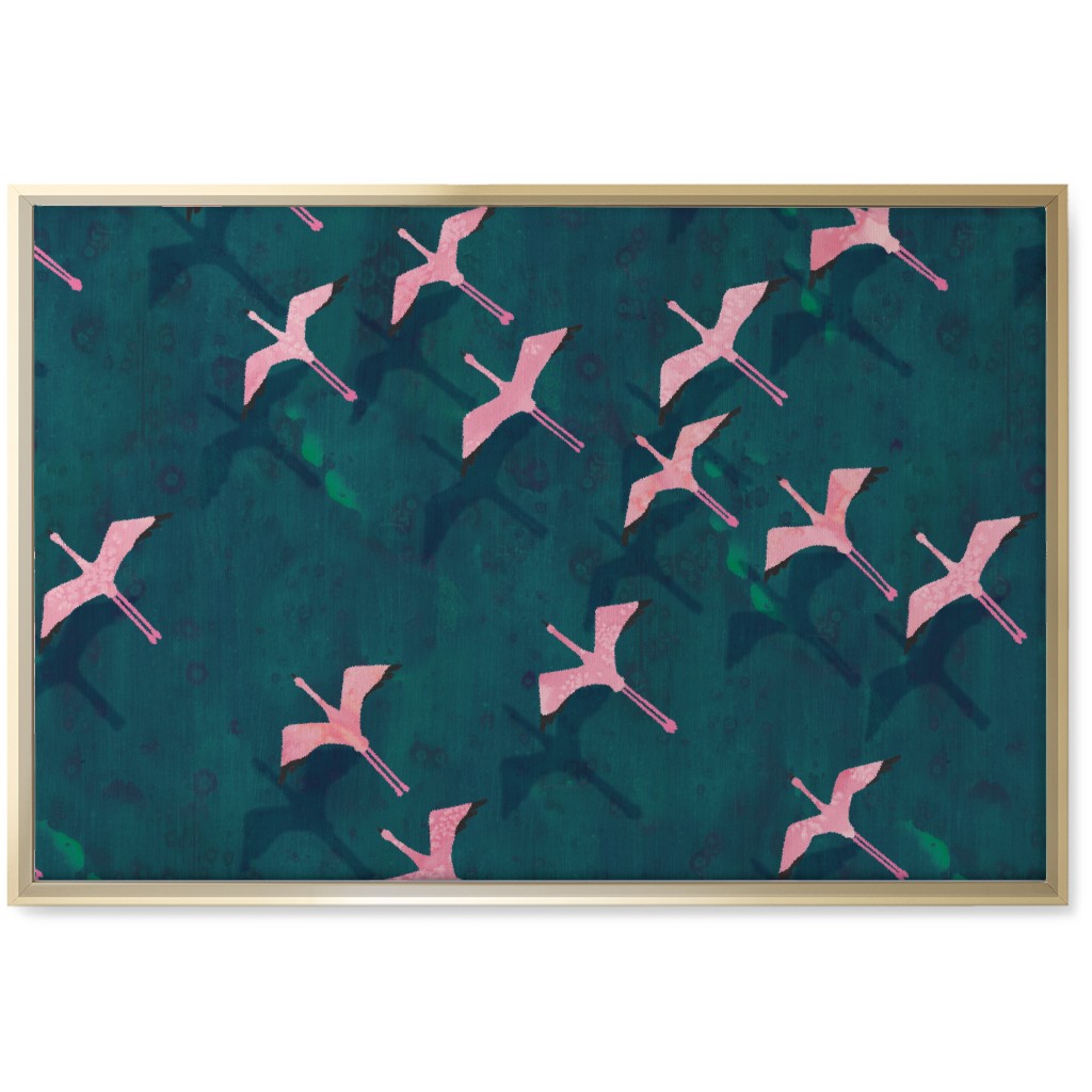 Flamingos Flying Wall Art, Gold, Single piece, Canvas, 20x30, Green