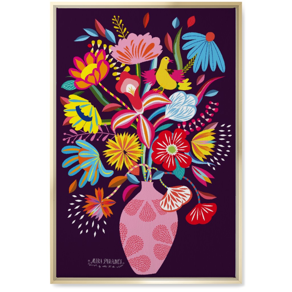 Folkart Bouquet - Multi Wall Art, Gold, Single piece, Canvas, 20x30, Multicolor