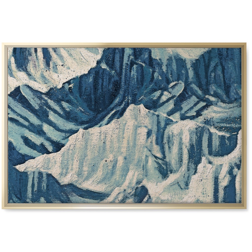 Vintage Snowy Mountains - Blue Wall Art, Gold, Single piece, Canvas, 20x30, Blue