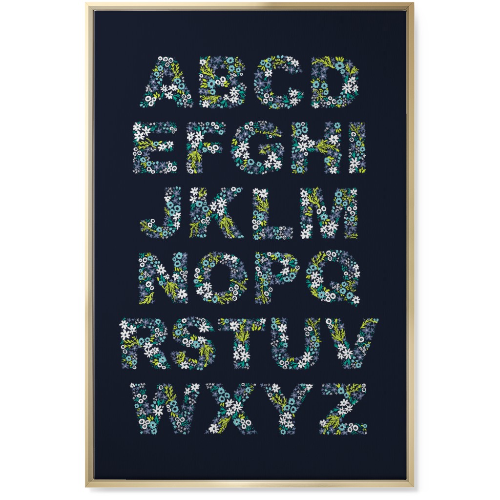 Rustic Wildflower Alphabet Wall Art, Gold, Single piece, Canvas, 24x36, Black