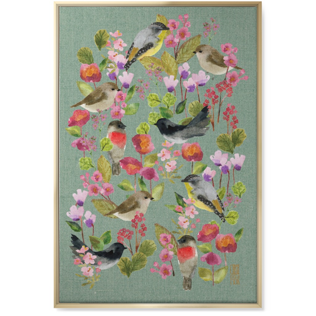 Winter Birds in the Garden Wall Art, Gold, Single piece, Canvas, 24x36, Multicolor