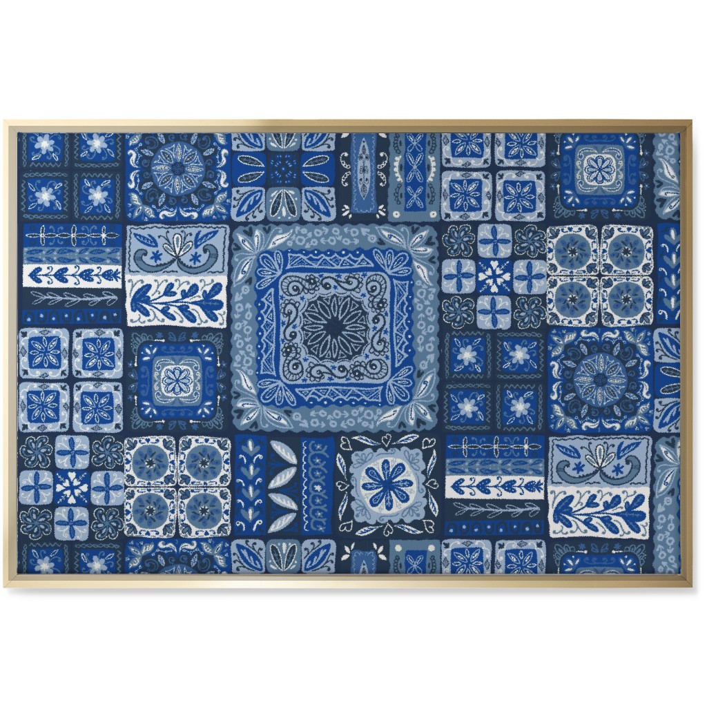 Grandma's Patchwork - Blue Wall Art, Gold, Single piece, Canvas, 24x36, Blue, True Blue