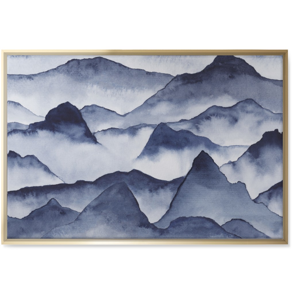 Watercolor Mountains - Blue Wall Art, Gold, Single piece, Canvas, 24x36, Blue