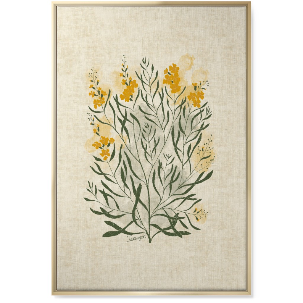 Tarragon - Botanical Illustration Wall Art, Gold, Single piece, Canvas, 24x36, Beige