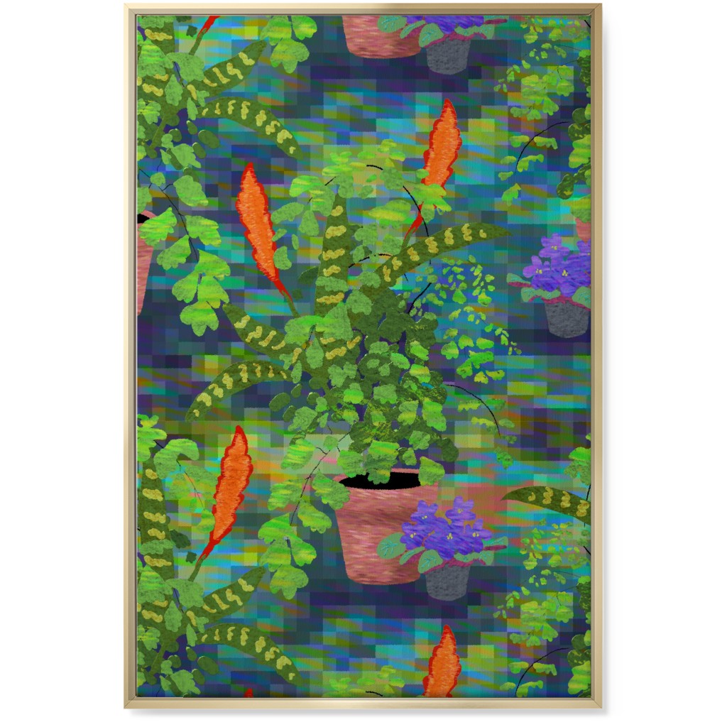 Impressionist Houseplants - Green Wall Art, Gold, Single piece, Canvas, 24x36, Green