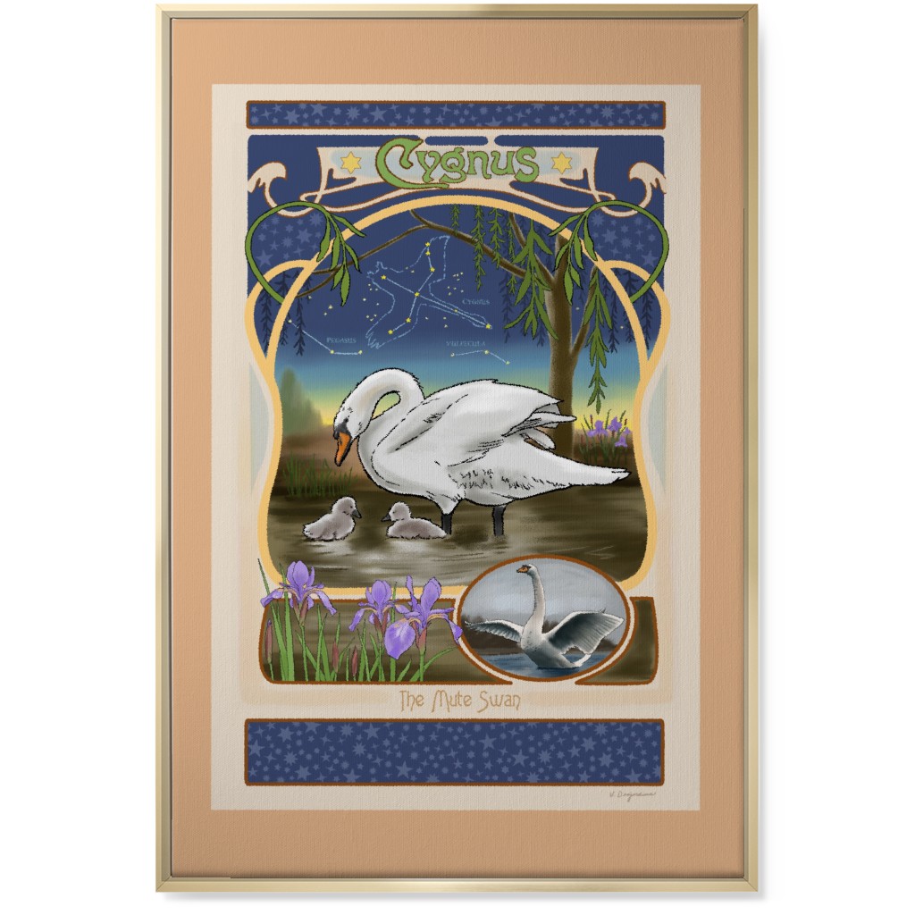 Art Nouveau Swan Wall Art, Gold, Single piece, Canvas, 24x36, Multicolor