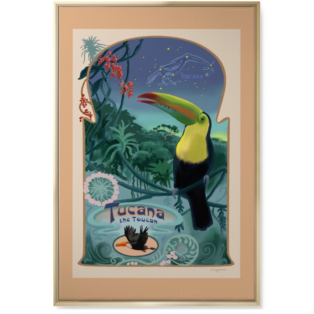 Art Nouveau Toucan Wall Art, Gold, Single piece, Canvas, 24x36, Multicolor