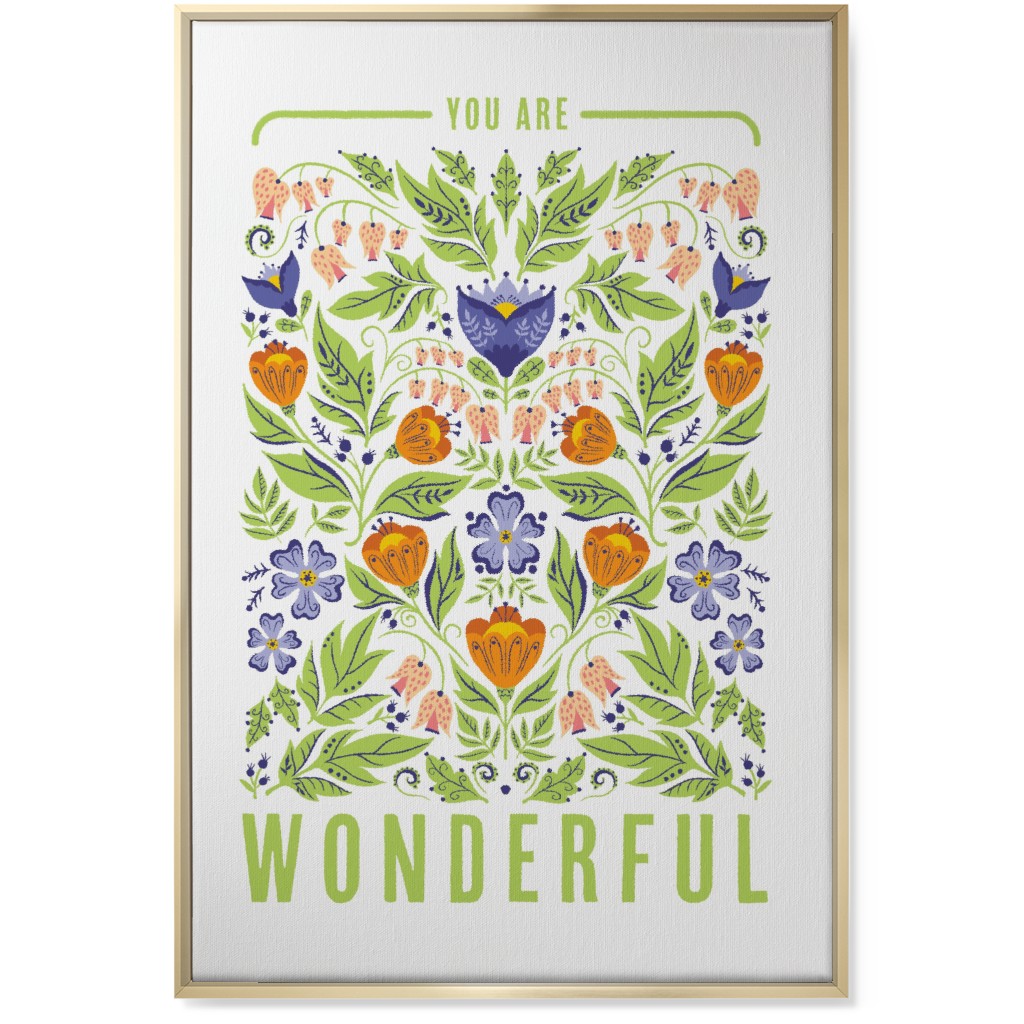 You Are Wonderful Floral - Green Wall Art, Gold, Single piece, Canvas, 24x36, Green