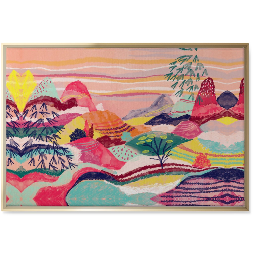 Dreamy Hills Abstract - Vibrant Wall Art, Gold, Single piece, Canvas, 24x36, Multicolor