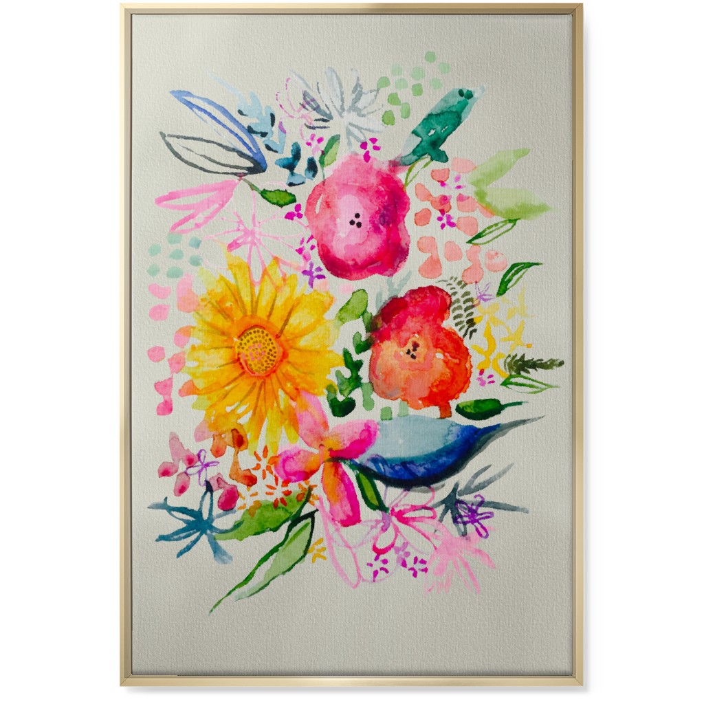 Summer Watercolor Floral Painting - Bright Wall Art, Gold, Single piece, Canvas, 24x36, Multicolor