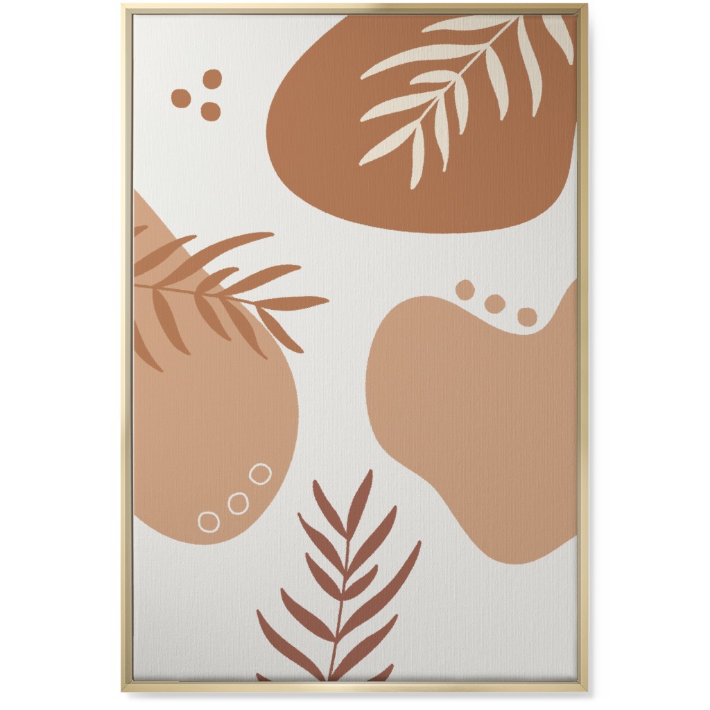 Abstract Shapes and Fern Leaves - Neutral Wall Art, Gold, Single piece, Canvas, 24x36, Orange