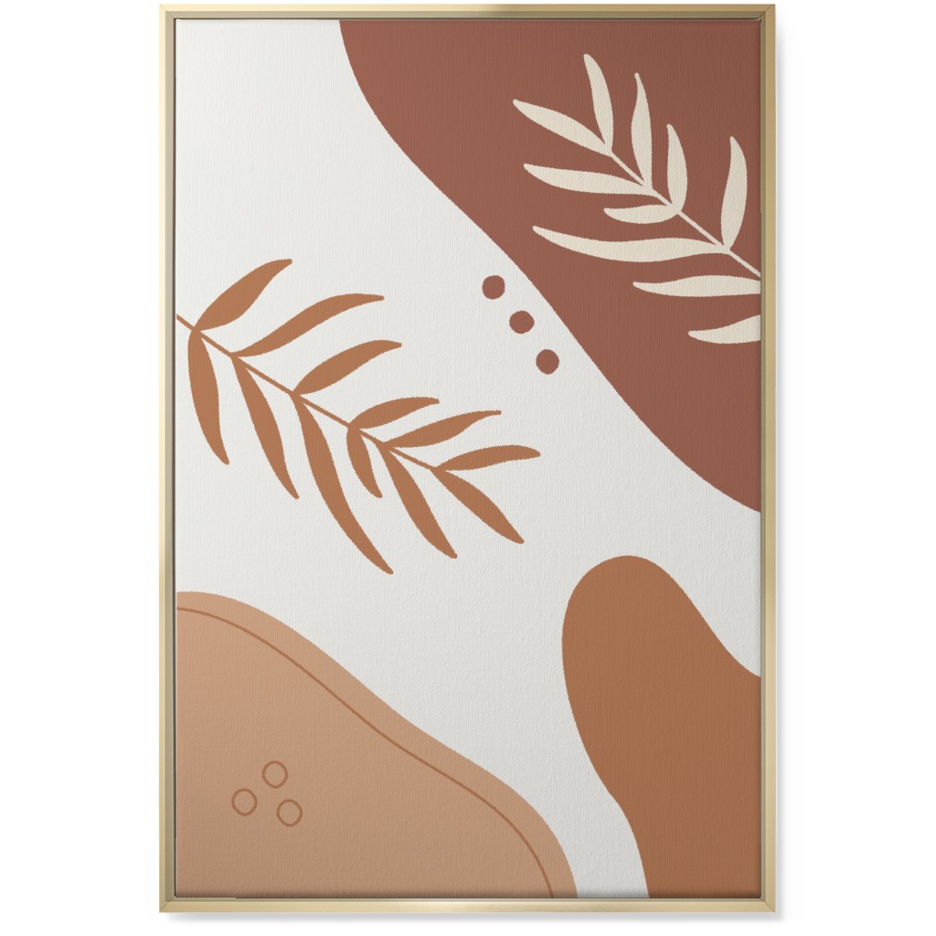 Fern Leaves and Abstract Shapes - Earth Tones Wall Art, Gold, Single piece, Canvas, 24x36, Orange