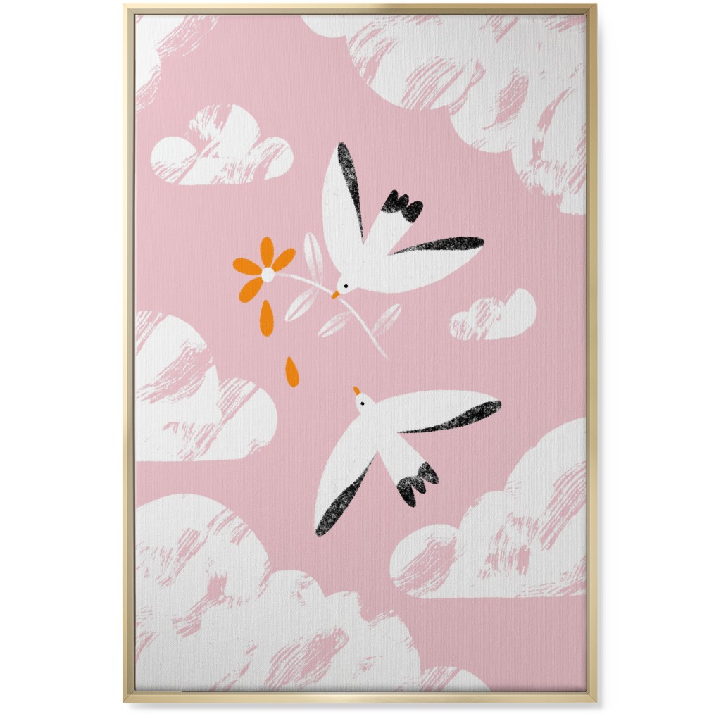 Two Birds in the Pink Sky Wall Art, Gold, Single piece, Canvas, 24x36, Pink