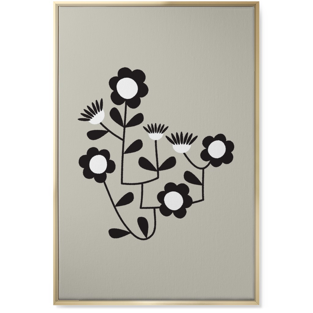 Mod Hanging Floral Wall Art, Gold, Single piece, Canvas, 24x36, Gray, Pebble