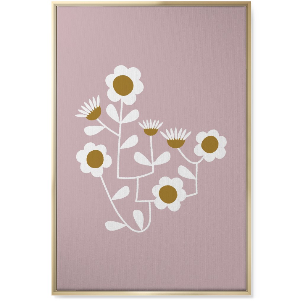 Mod Hanging Floral Wall Art, Gold, Single piece, Canvas, 24x36, Pink