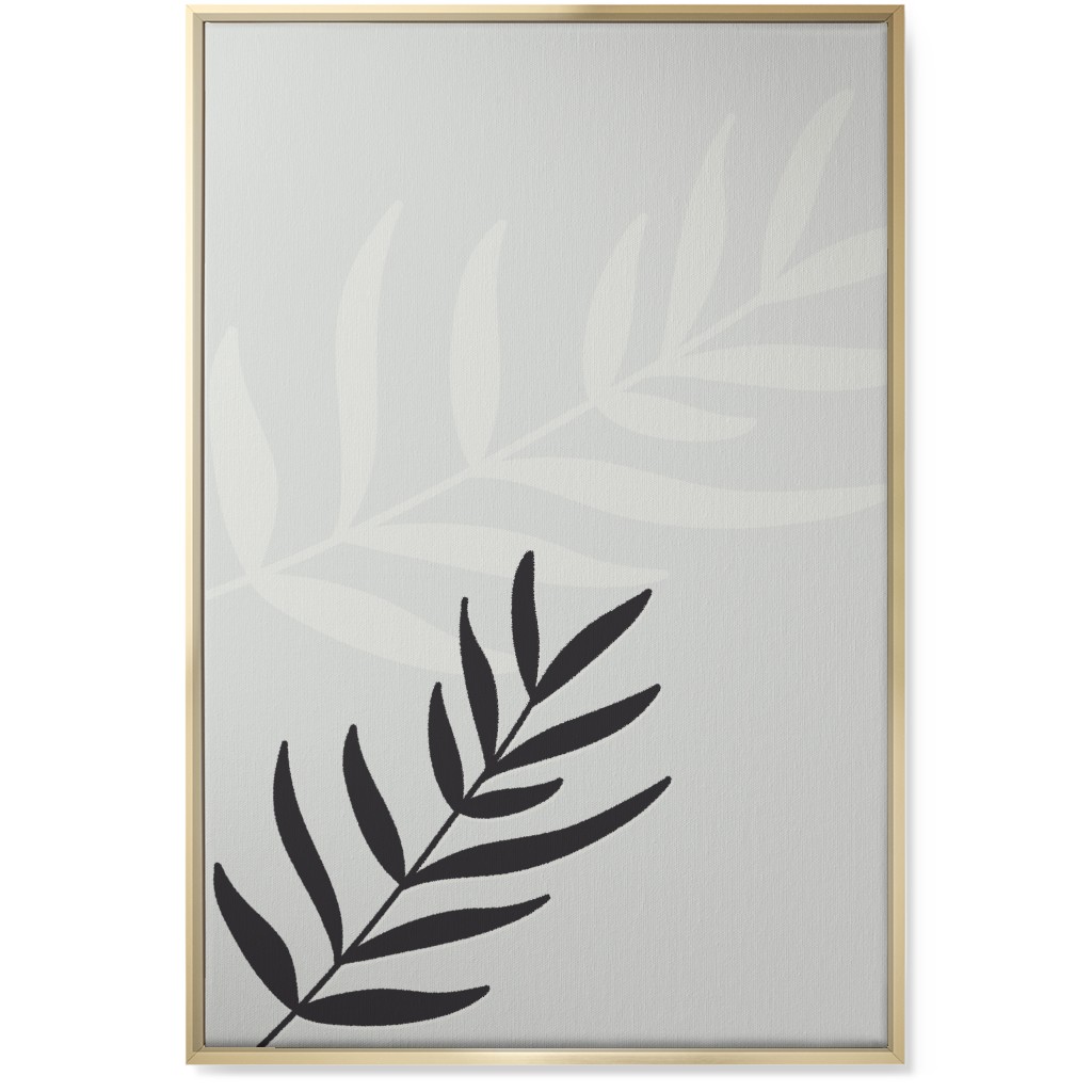 Fern Leaves in Neutral Earth Tones Wall Art, Gold, Single piece, Canvas, 24x36, Gray, Silver Lining