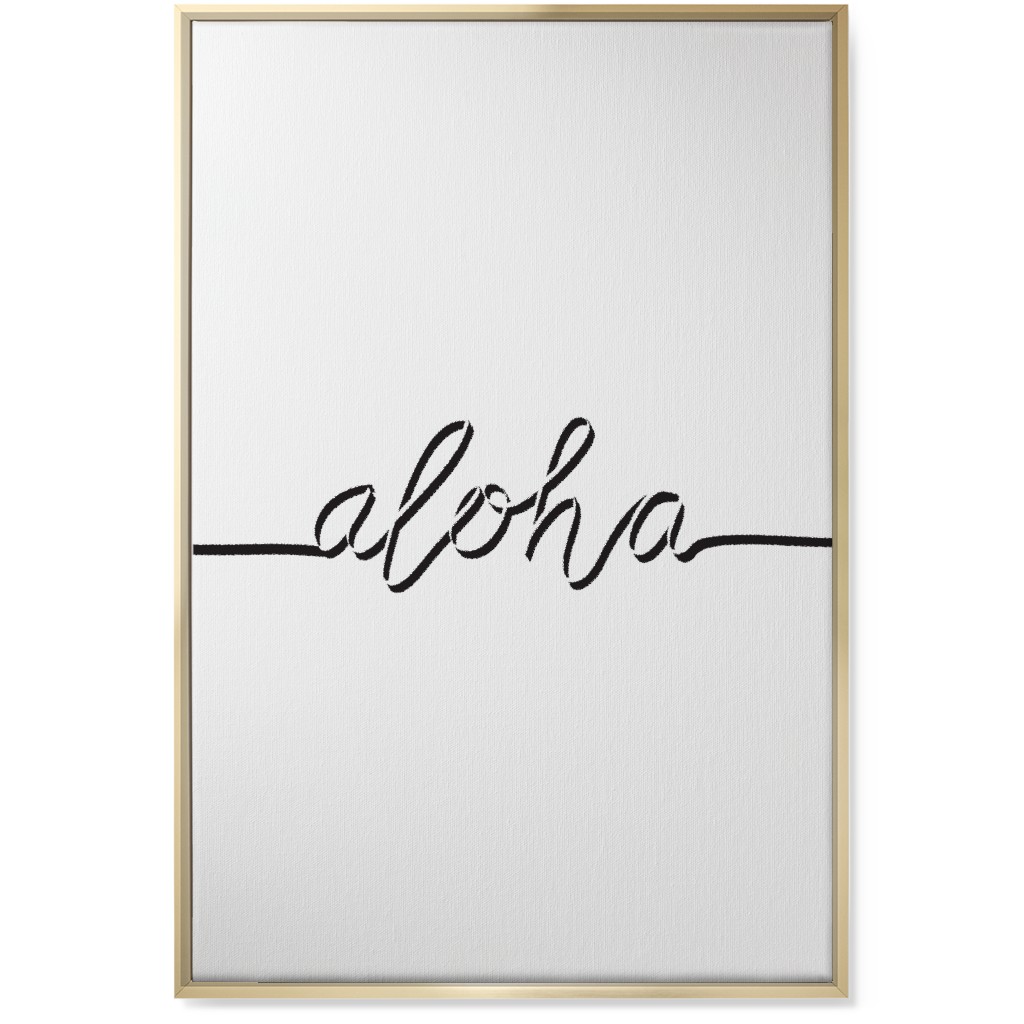 Aloha Script - Black and White Wall Art, Gold, Single piece, Canvas, 24x36, White, White