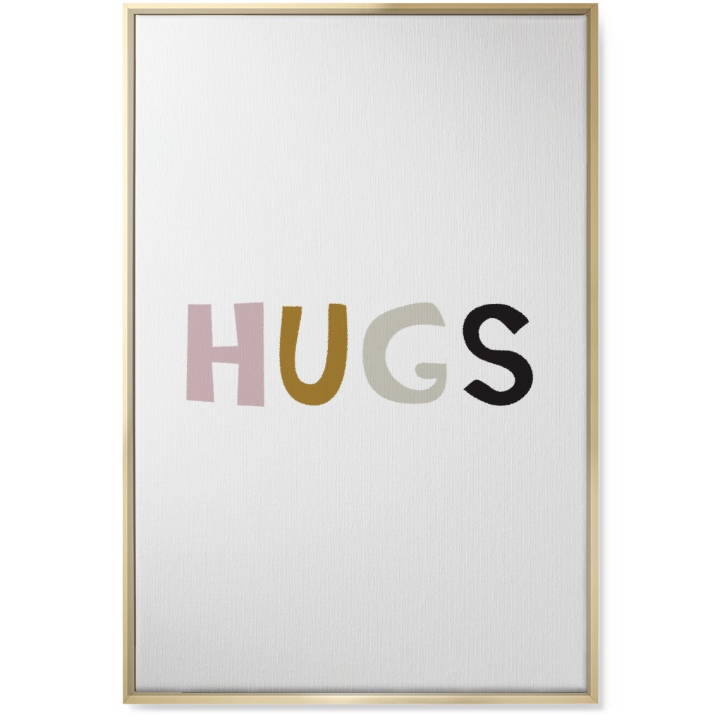 Hugs Typography - Neutral With Pink Wall Art, Gold, Single piece, Canvas, 24x36, Multicolor
